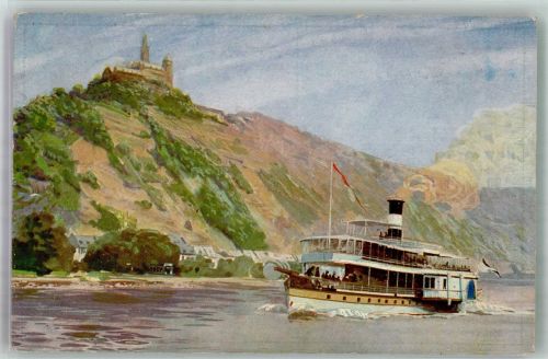 W5423 Braubach Raddampfer der Köln-Düsseldorfer Rheindampfschiffahrt unterhalb der Marksburg Rheinschiff Künstlerkarte