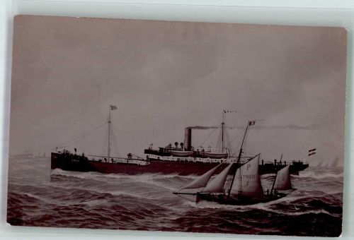 sign. Mohrmann Passagierdampfer Celia mit Segelschiff aus Antwerpen Dampfer 1906 Künstlerkarte