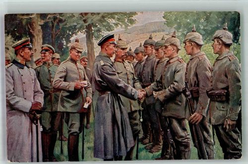 sign. Roloff Der Kronprinz verteilt an seine Landser Eiserne Kreuze Wohlfahrtskarte Rotes Kreuz Adel Kronprinz Wilhelm 1916 Künstlerkarte