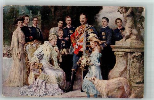 sign. Keller, Ferdinand Der Kaiser mit seiner Frau Augusta Victoria und ihren Kindern Adel Kaiser Wilhelm II 1906 Künstlerkarte