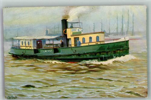 W2000 Hamburg sign. Rave Hafenfährboot Marine-Galerie Nr. 285 Fähre Künstlerkarte