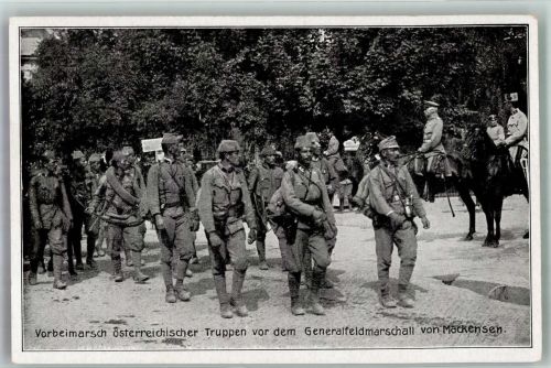 Vorbeimarsch von österreichischen Truppen vor dem Generalfeldmarschall von Mackensen WK I Verlag Imberg & Lefson 225 Militär Österreich