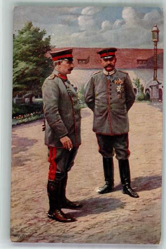 Posen Poznan Der Kaiser in Uniform im Gespräch mit Generalfeldmarschall Paul von Hindenburg WK I Wohlfahrtskarte Rotes Kreuz Adel Kaiser Wilhelm II 1915 Künstlerkarte