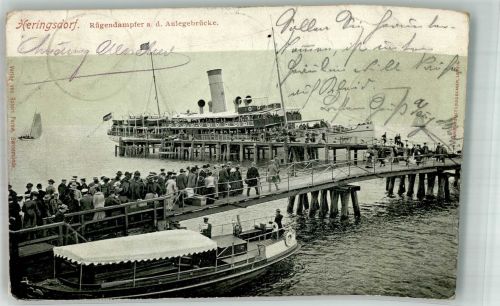 23777 W2444 Heringsdorf , Holst 1903 Gebrauchsspuren Rügendampfer Anlegebrücke Schiff Boot Steg Segelboot