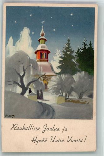 Kirche in sternenklarer Winternacht Wohlfahrtskarte Tuberkulose Weihnachten 1941 Künstlerkarte