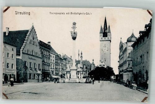 94315 W8440 Straubing Gebrauchsspuren Theresienplatz Dreifaltigkeits Säule Turm