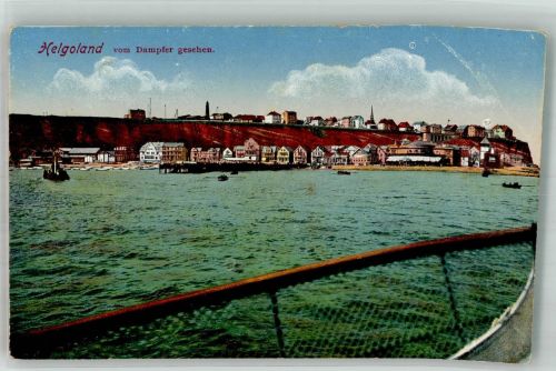 27498 W2192 Helgoland Gebrauchsspuren Vom Dampfer gesehen Ruderboot Kirche