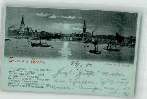 46483 W4230 Wesel a Rhein 1901 Gebrauchsspuren Kirche Boot Mond Gedicht Gustav Bosch