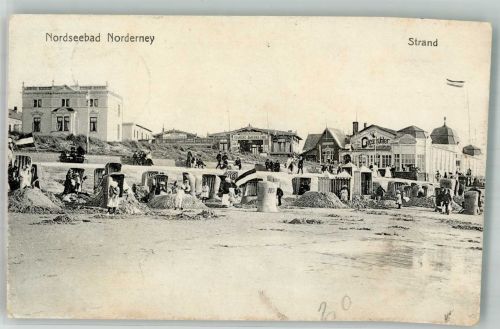 26548 W2982 Norderney 1913 Gebrauchsspuren Nordseebad Strand Strandkorb