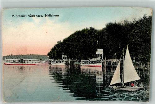 10115 W1000 Schildhorn 1903 Gebrauchsspuren R. Schmidt Wirtshaus Segelboot Ruderboot