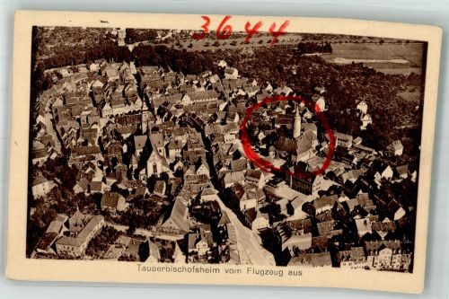 97941 W6972 Tauberbischofsheim Gebrauchsspuren Fliegeraufnahme Kirche Turm Foto AK