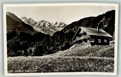 87561 W8980 Oberstdorf Gebrauchsspuren Cafe Ski Hütte Karatsbichel Foto AK
