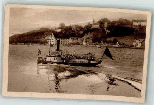 88709 W7758 Meersburg , Bodensee Gebrauchsspuren Raddampfer Foto AK
