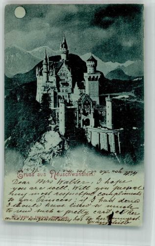 87645 W8959 Neuschwanstein 1898 Gebrauchsspuren Schloss Mond