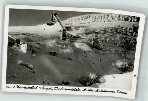 09484 O9312 Oberwiesenthal Gebrauchsspuren Martin Mutschmann Schanze Wintersportplatz Schnee Winter Kurort Foto AK