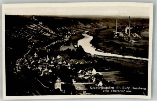74865 W6951 Neckarzimmern Gebrauchsspuren Fliegeraufnahme Burg Hornberg Fabrik Foto AK