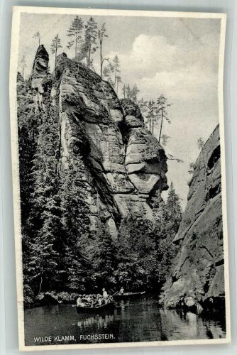 Hrensko Herrnskretschen Foto AK Wilde Klamm Fuchsstein Ruderboot
