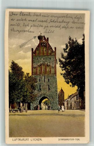 17279 O2093 Lychen Lithographie Stargardter Tor Turm