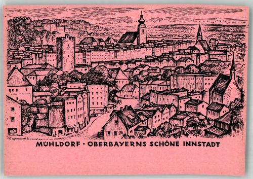84453 W8260 Mühldorf a. Inn Künstlerkarte Oberbayerns schöne Innstadt Kirche