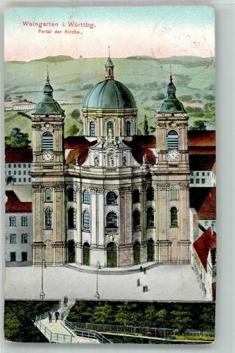 88250 W7987 Weingarten , Württ 1917 Lithographie Portal Kirche Stempel Ers. Bat. Inf. Regt. 12