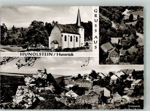 54497 W5552 Hunolstein Foto AK Panorama des Ortes mit Walholzkirche und Mühlental Fotograf Ebner