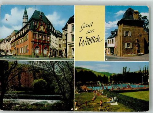 54516 W5560 Wittlich Foto AK Rathaus Türmchen Bürgerwehr Schwimmbad