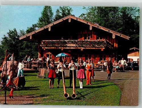 83324 W8222 Raffner-Alm Foto AK Alphorn Tracht Hüttenstempel