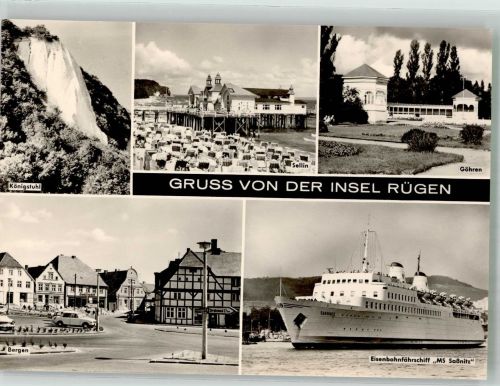 18586 O2345 Göhren , Rügen Foto AK Königstuhl Seebrücke Sellin Bergen Eisenbahnfähre MS Saßnitz VEB Bild und Heimat