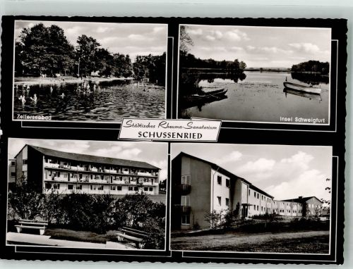 88427 W7953 Bad Schussenried Foto AK Zellerseebad Insel Schweigfurt Rheuma-Sanatorium Fotograf Eschenbach