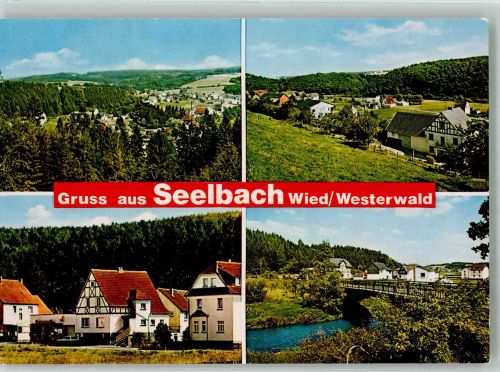 57632 W5232 Seelbach , Westerw Foto AK Panorama des Ortes mit Wiedbrücke