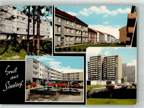 50169 W5014 Sindorf Foto AK Neubausiedlungen Hochhäuser Brunnen Fotograf Mulert