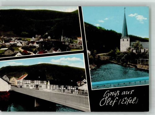 53937 W5372 Olef Foto AK Panorama des Ortes mit Kirche St Johann Baptist und Olefbrücke