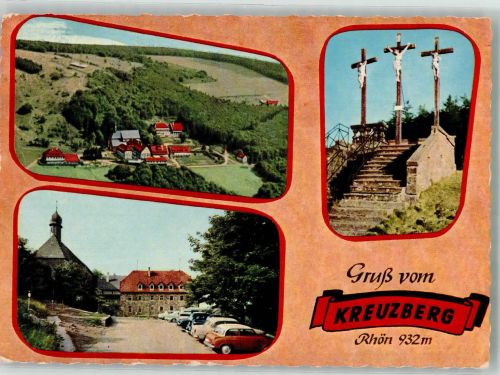 Kreuzberg Kloster Foto AK Fliegeraufnahme des Kloster mit Kreuzigungsgruppe