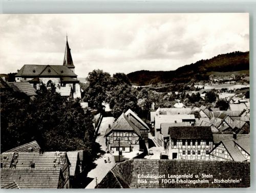 99976 O5701 Lengenfeld unterm Stein Foto AK Panorama des Ortes mit Kirche St. Mariä Geburt und FDGB-Erholungsheim Bischofstein Fotograf Karl Althaus