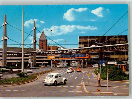 42103 W5600 Barmen Foto AK Alter Markt Schwebebahn Kaufhof VW Käfer
