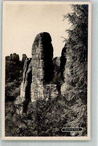 01814 O8320 Bad Schandau Foto AK Schrammsteine Gesteinsformation Jungfer Fotograf Otto Fleischmann