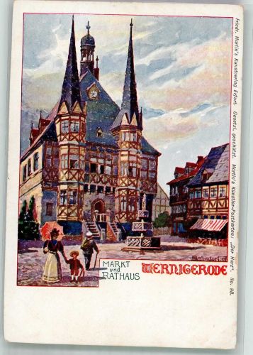 38855 O3700 Wernigerode Künstlerkarte sign. Bahndorf Historisches Rathaus mit Markt