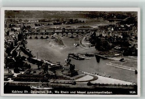 56068 W5400 Koblenz am Rhein Foto AK Panorama mit Deutschem Eck Kaiser-Wilhelm-Denkmal und Moselbrücken Hüttenstempel Festungsschenke
