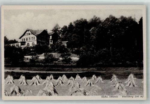 01814 O8321 Reinhardtsdorf b Bad Schandau - Aufgeschichtete Heugarben vor dem Wolfsberg-Hotel