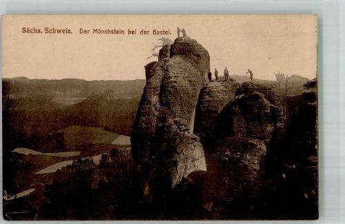 01847 O8351 Bastei 1922 - Gesteinsformation Der Mönchstein Bergsteiger