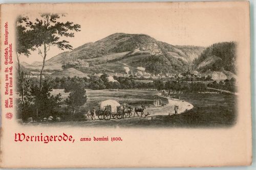 38855 O3700 Wernigerode Künstlerkarte Panorama des Ortes mit Schloss Wernigerode im Jahre 1800