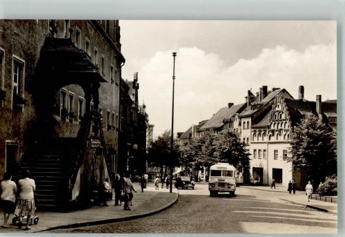 06712 O4900 Zeitz , Elster Foto AK Friedensplatz Omnibus Fotograf Kühn VEB Bild und Heimat