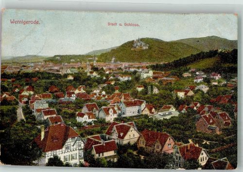 38855 O3700 Wernigerode 1908 - Panorama des Ortes mit Schloss Wernigerode