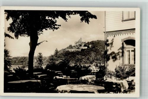 38855 O3700 Wernigerode - Terrasse vom Kurhotel Lindenberg mit Schloss Wernigerode