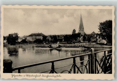 37603 W3450 Holzminden - Raddampfer Binnenschiff an der Dampferanlegestelle vor der Lutherkirche