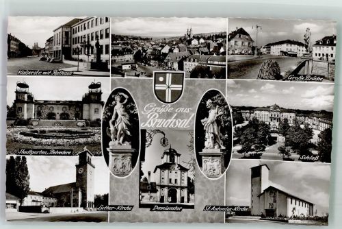 76646 W7520 Bruchsal - Damianstor Lutherkirche Rathaus