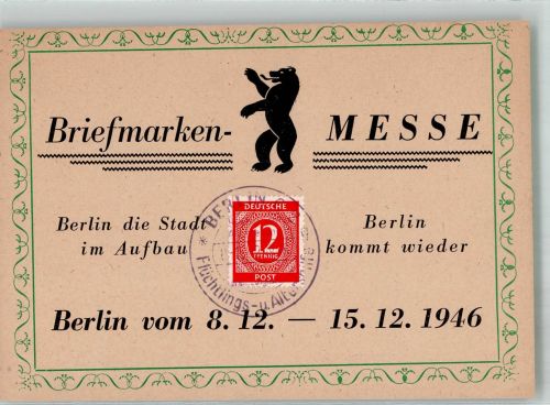W1000 Berlin, unsortiert Briefmarken-Messe Philatelistentag 1946 Sonderstempel