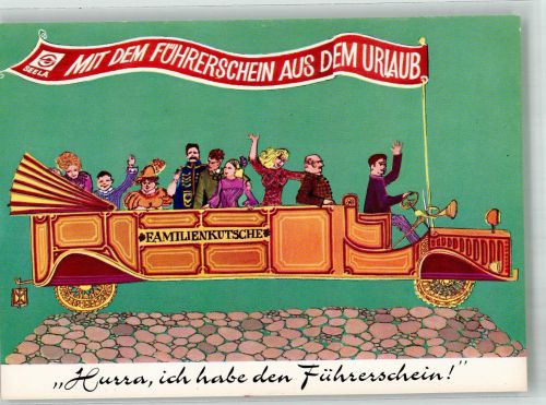 W3300 Braunschweig Ferien-Fahrschule Seela Muntere Fahrgäste an Bord eines Automobils Auto Künstlerkarte