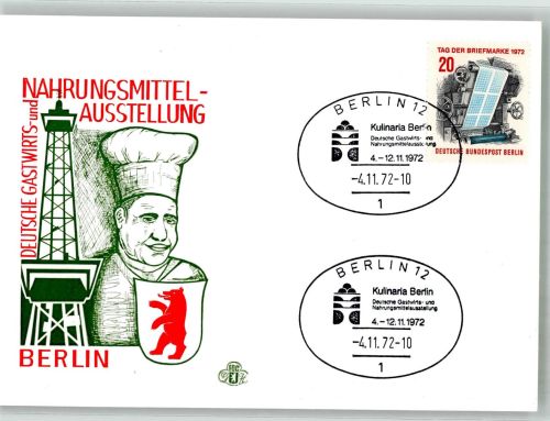 W1000 Charlottenburg Kulinaria Deutsche Gastwirts- und Nahrungsmittel-Ausstellung Gewerbeausstellung 1972 Sonderstempel