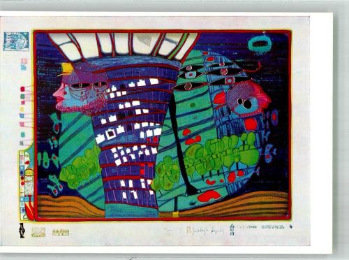 Flucht ins All Wiechmann-Bildkarte Nr. 8227 Hundertwasser Künstlerkarte